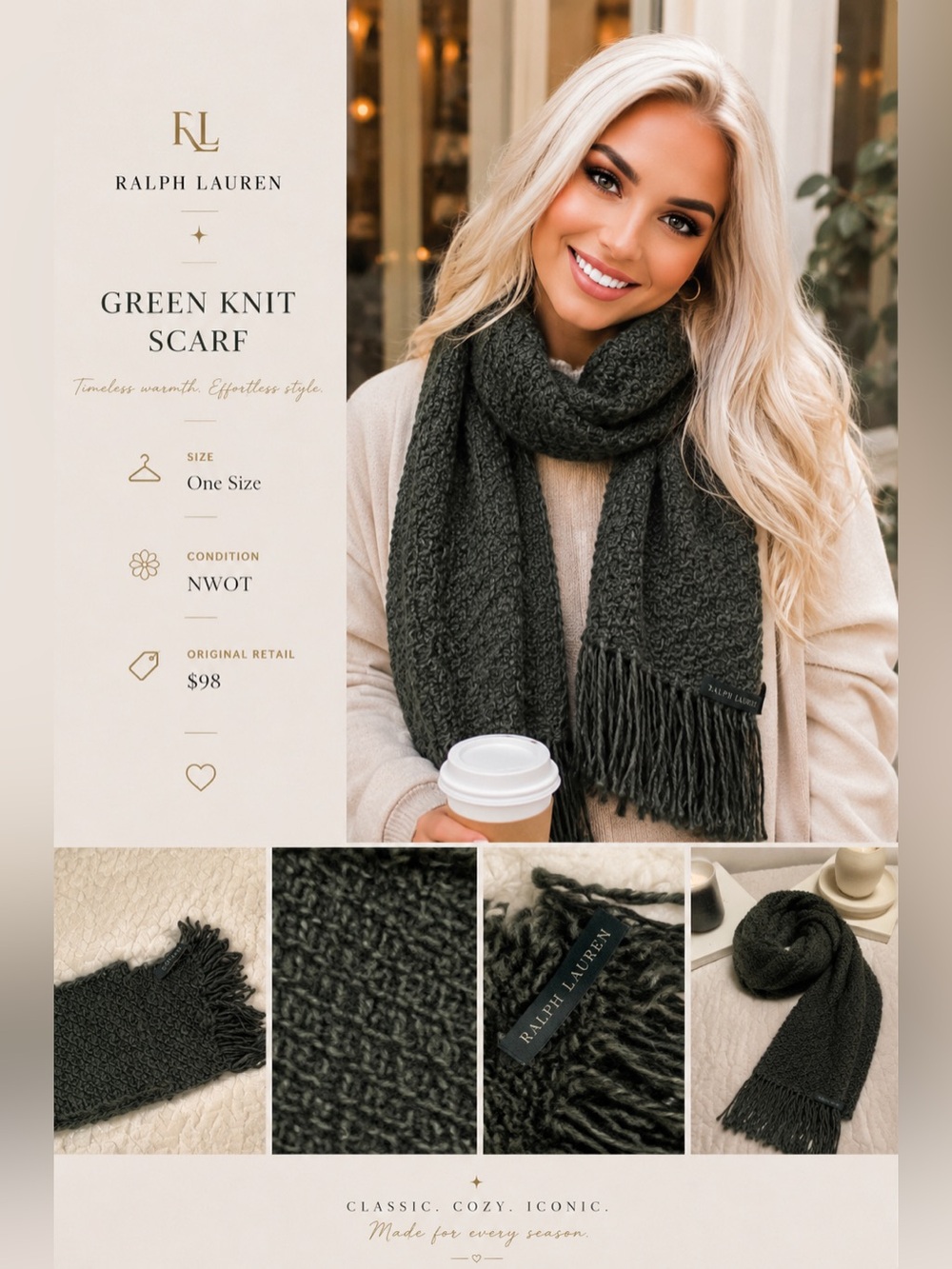 Ralph Lauren Green Knit Scarf